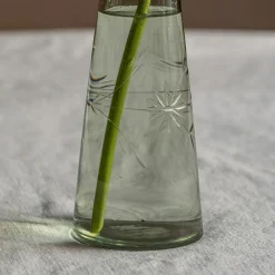 Graham & Green Large Etched Floral Green Glass Vase