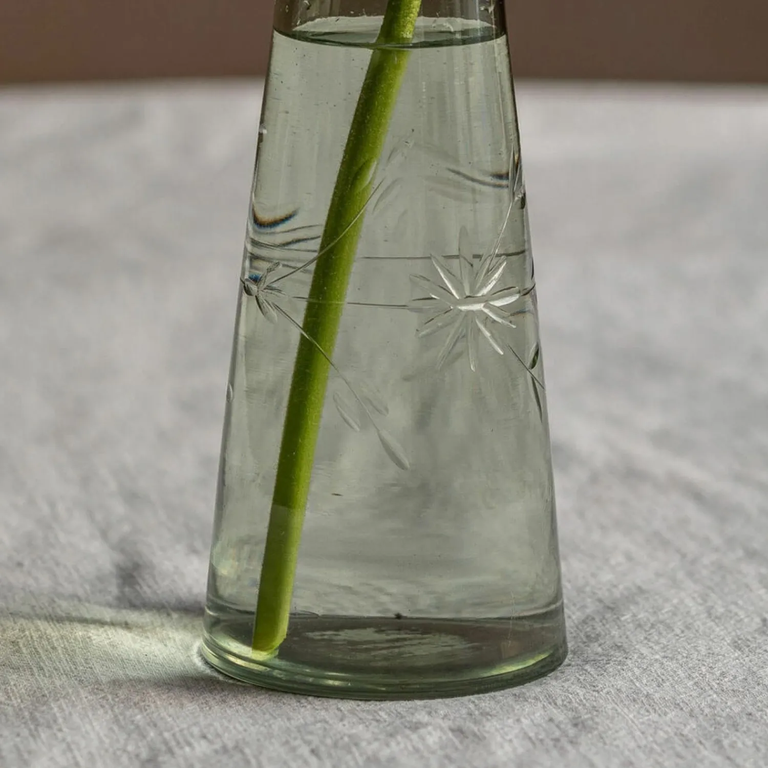 Graham & Green Large Etched Floral Green Glass Vase