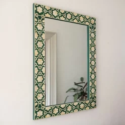 Graham & Green Large Jade Green Floral Bone Inlay Mirror