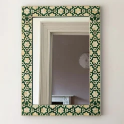 Graham & Green Large Jade Green Floral Bone Inlay Mirror
