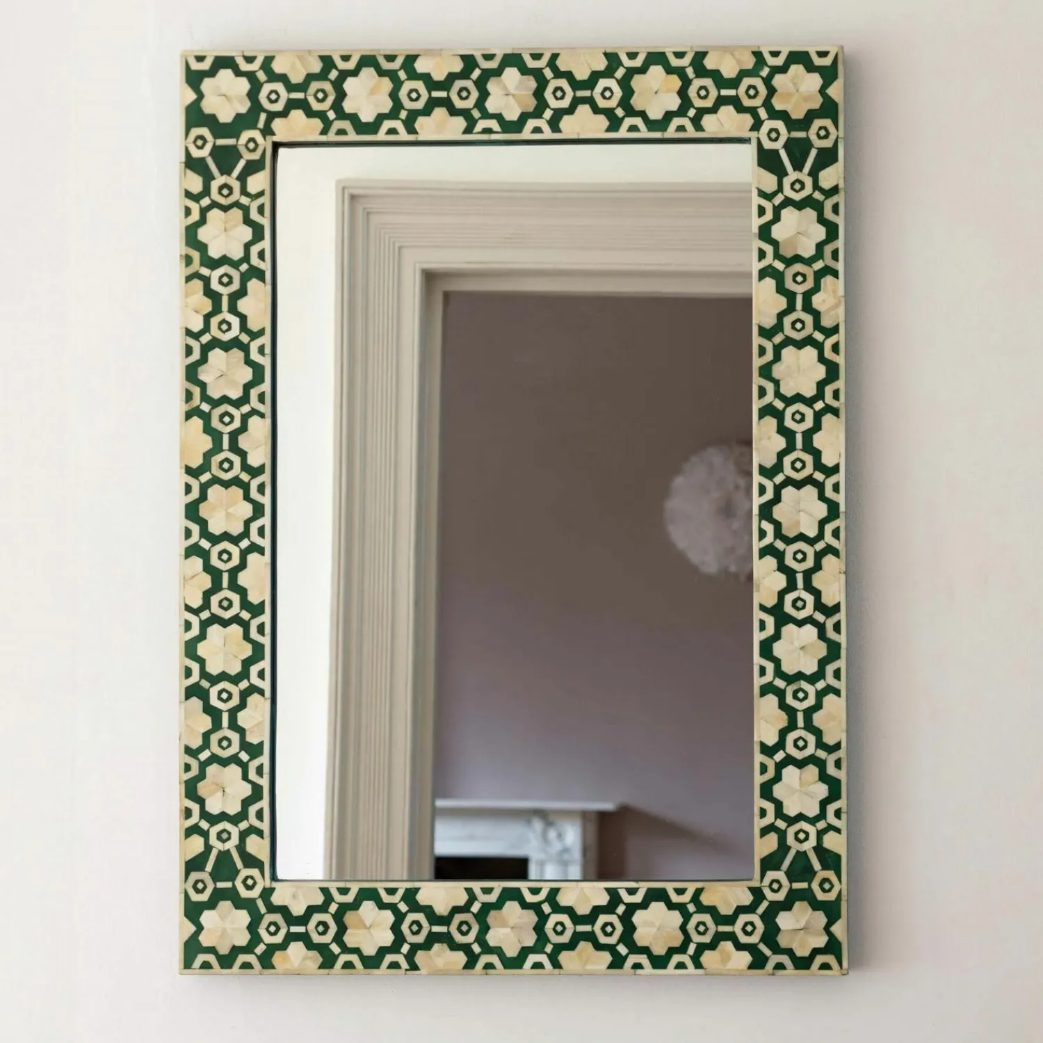 Graham & Green Large Jade Green Floral Bone Inlay Mirror