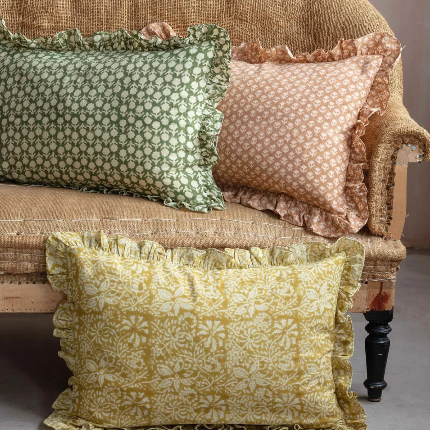 Graham & Green Large Rectangular Floral Block Printed Cushions