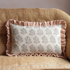 Graham & Green Large Rectangular Velvet Frill Block Printed Cushions