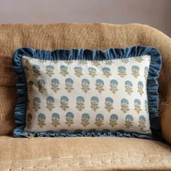 Graham & Green Large Rectangular Velvet Frill Block Printed Cushions