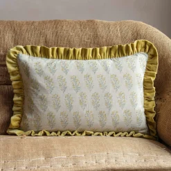 Graham & Green Large Rectangular Velvet Frill Block Printed Cushions