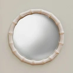 Graham & Green Large White Bamboo Convex Mirror