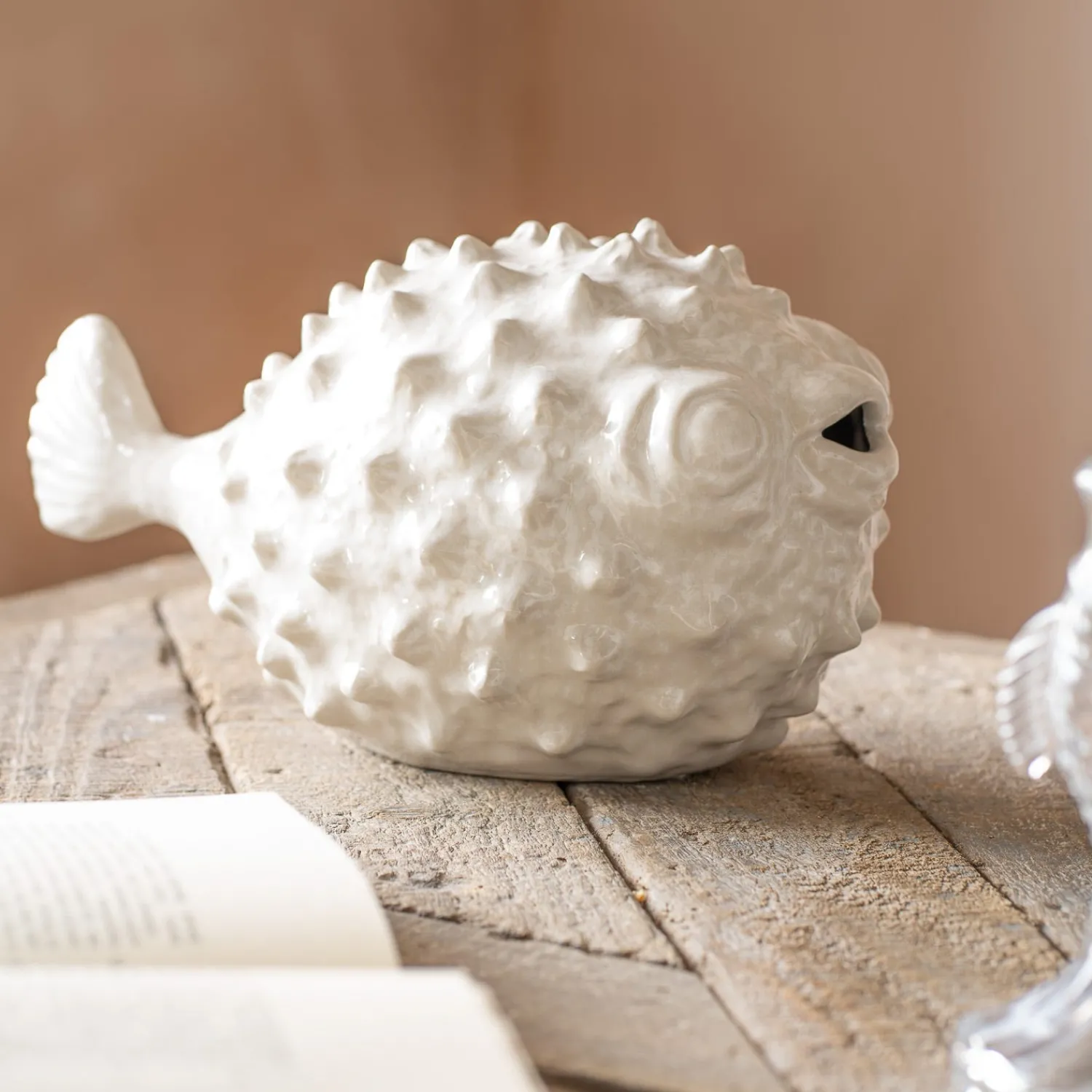 Graham & Green Large White Ceramic Blowfish Ornament