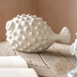 Graham & Green Large White Ceramic Blowfish Ornament