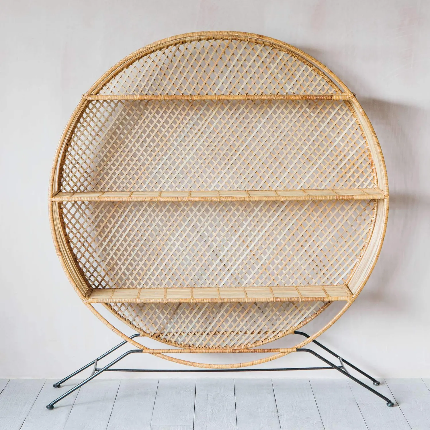 Graham & Green Large Wren Round Wicker Shelving Unit