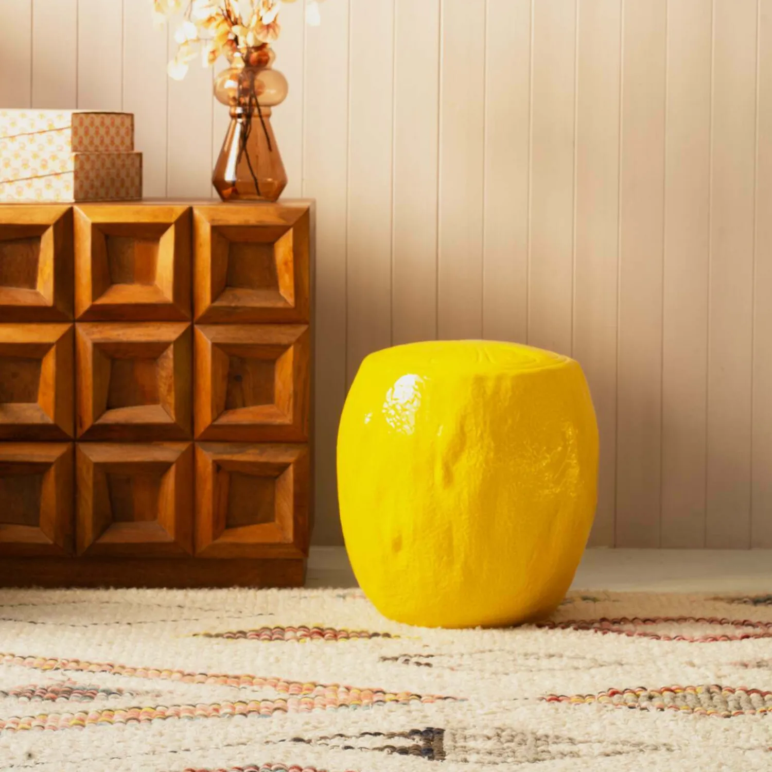 Graham & Green Lemon Yellow Ceramic Stool