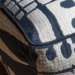 Graham & Green Lilou Abstract Navy Linen Pouffe
