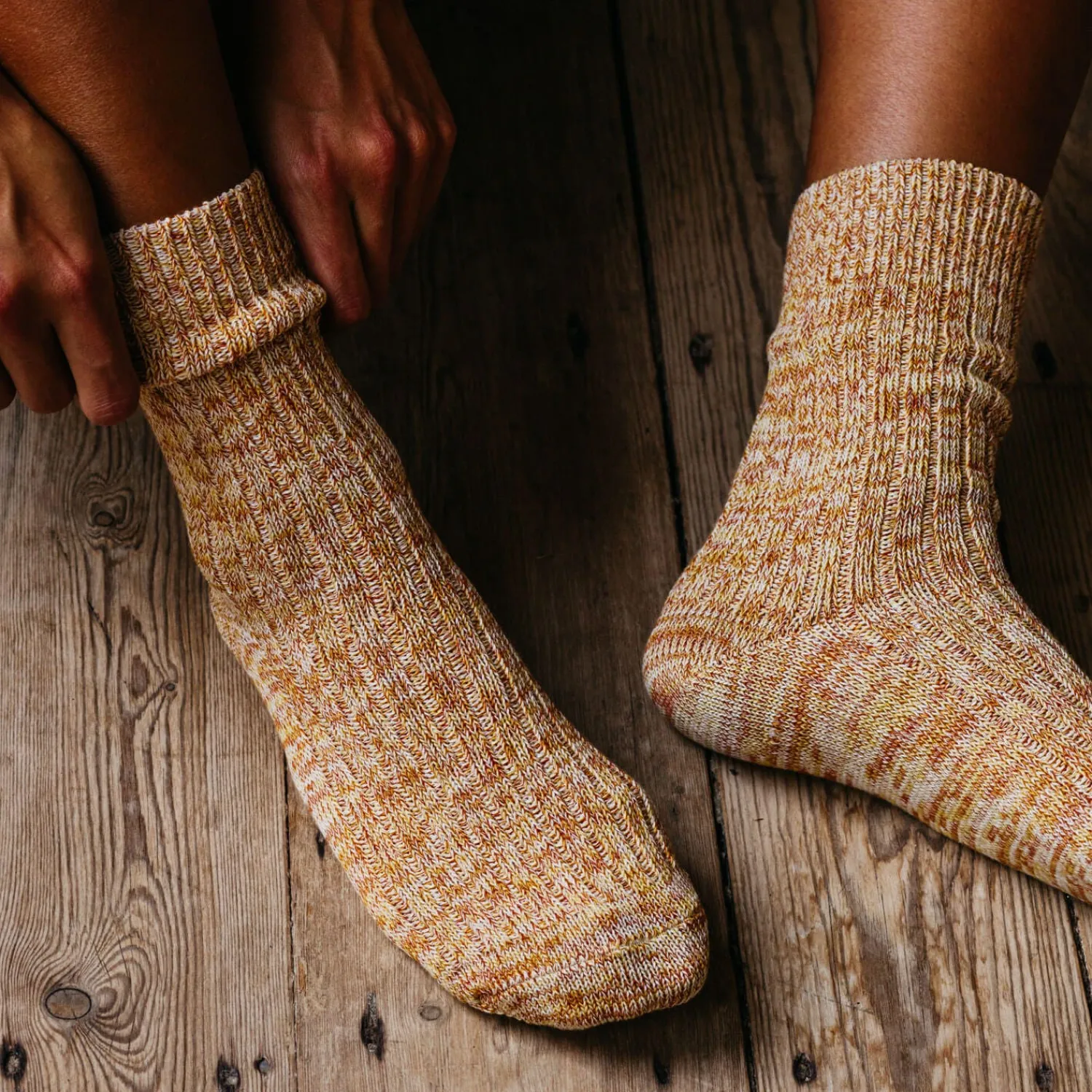 Graham & Green Lime and Brick Melange Socks