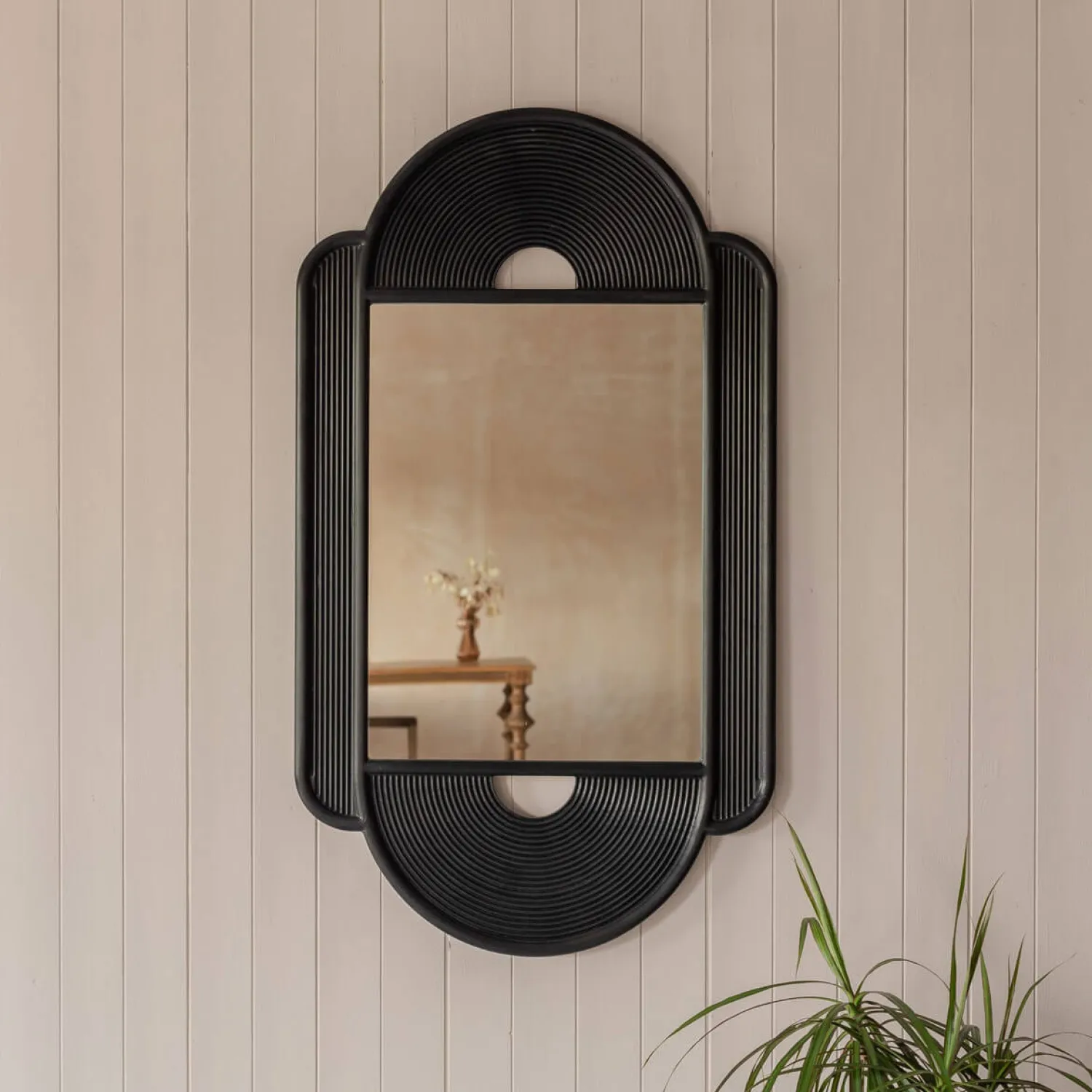 Graham & Green Margot Black Wooden Carved Mirror