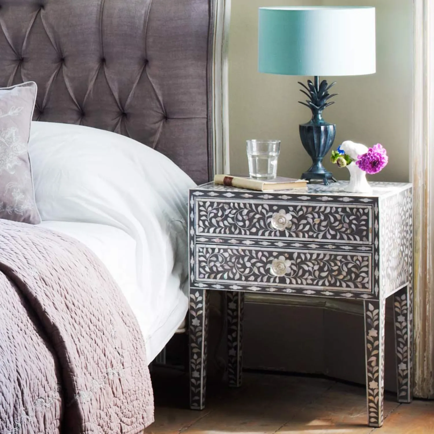 Graham & Green Maxi Grey Mother of Pearl Bedside Table