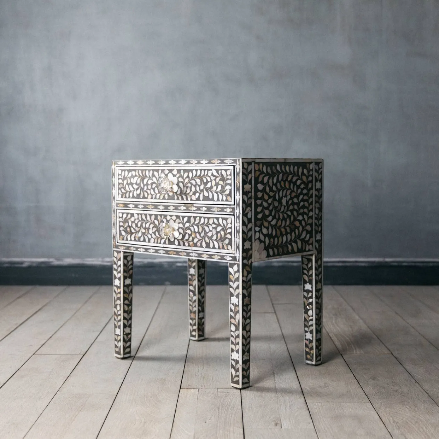 Graham & Green Maxi Grey Mother of Pearl Bedside Table