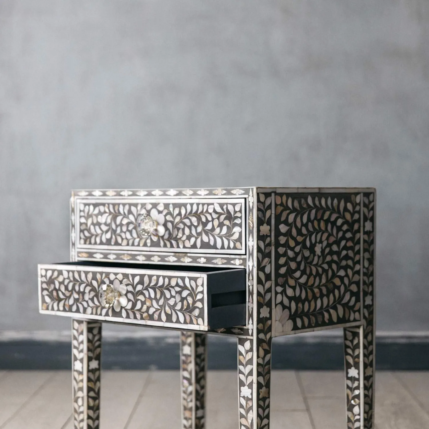 Graham & Green Maxi Grey Mother of Pearl Bedside Table