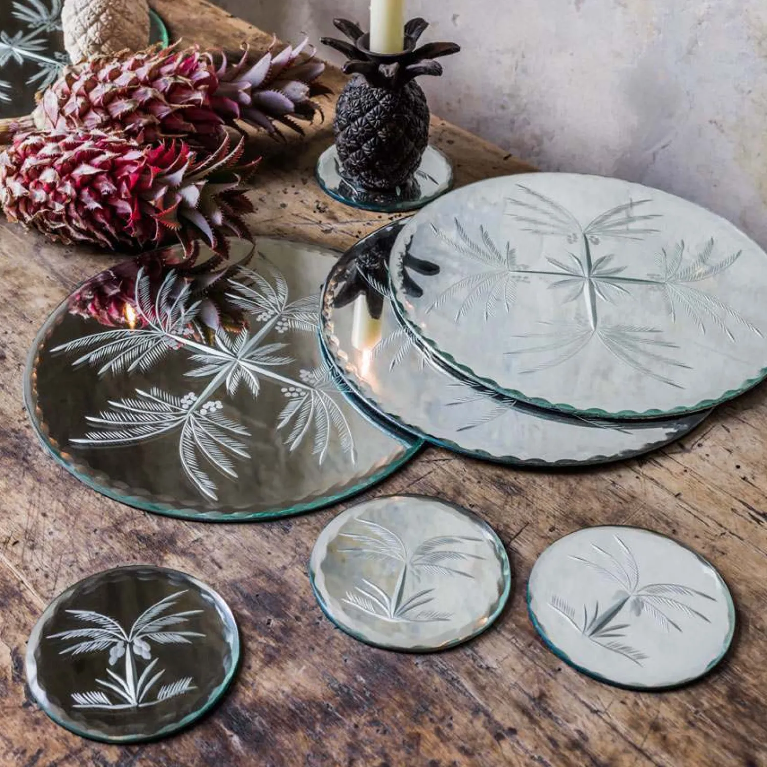 Graham & Green Mirrored Glass Palm Tree Placemat