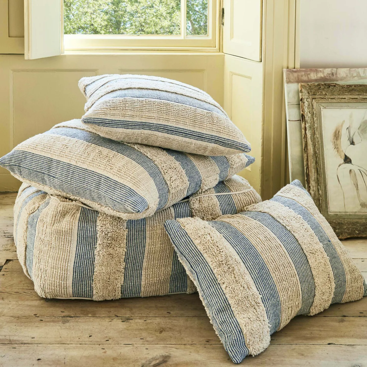 Graham & Green Misty Blue and White Striped Cushions