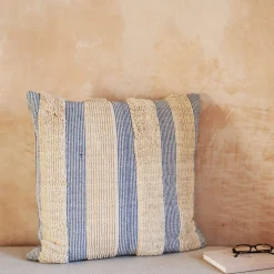 Graham & Green Misty Large Square Blue and White Striped Cushion