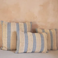 Graham & Green Misty Square Blue and White Striped Cushion