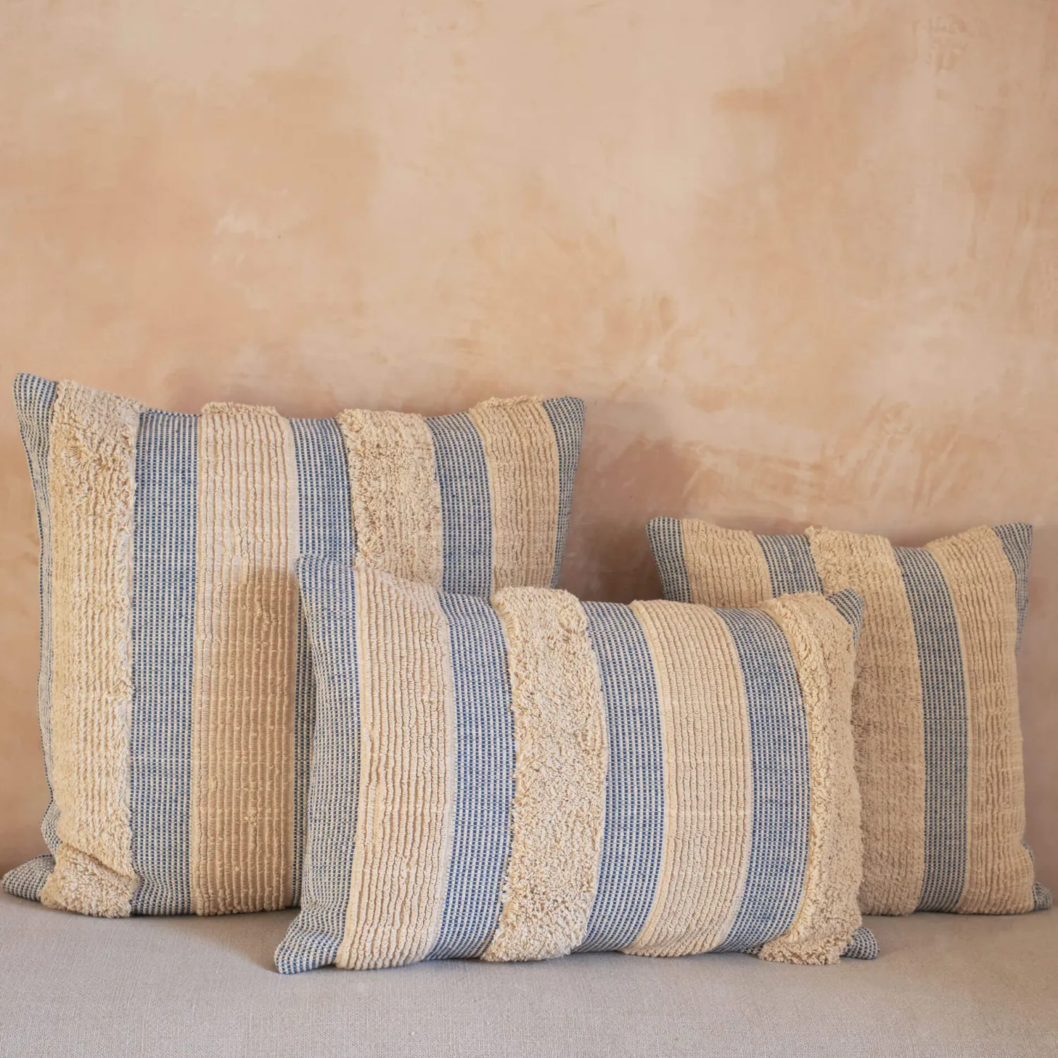 Graham & Green Misty Square Blue and White Striped Cushion