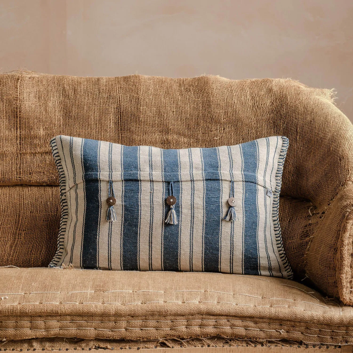 Graham & Green Moana Blue and White Striped Rectangular Cushion