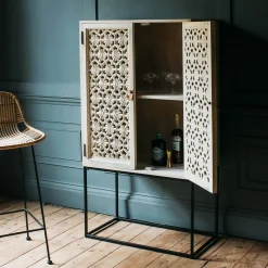 Graham & Green Momoka Hand-Carved Bar Cabinet