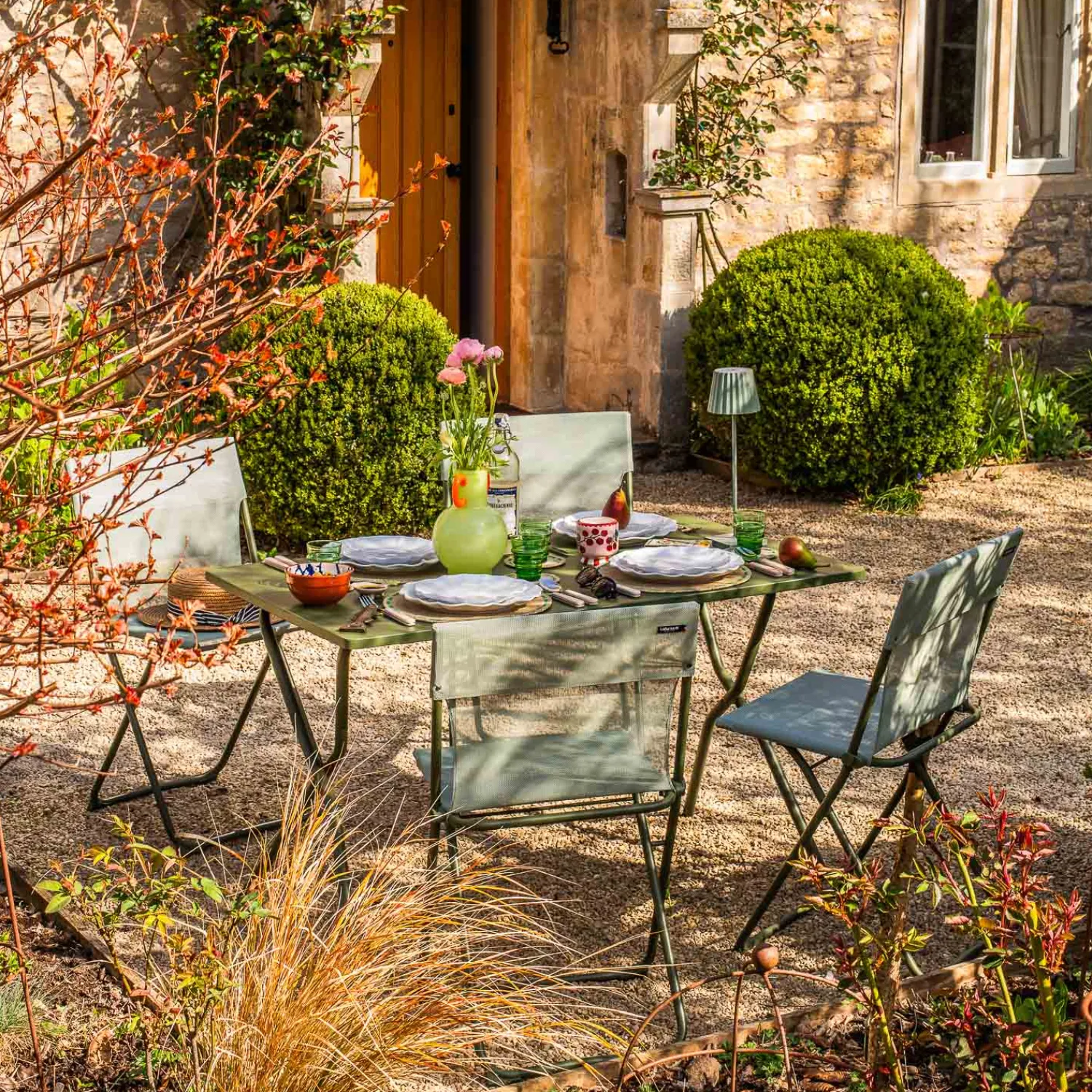 Graham & Green Moss Green Balcony Table and Four Chairs Set