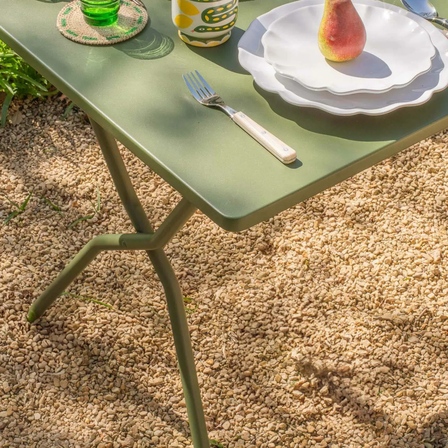 Graham & Green Moss Green Balcony Table and Four Chairs Set