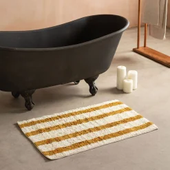 Graham & Green Mustard Striped Tufted Bath Mat
