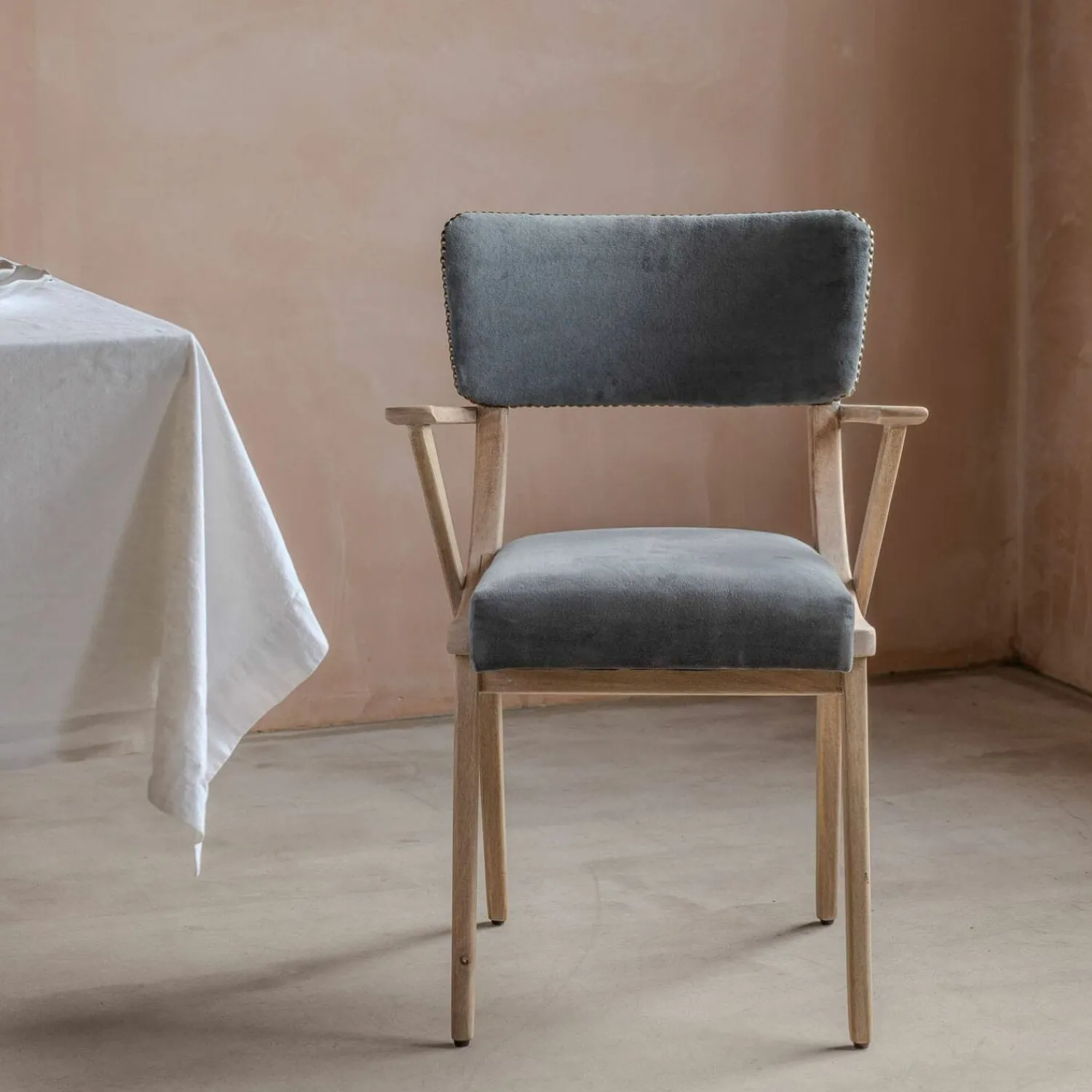 Graham & Green Myles Grey Velvet Armchair