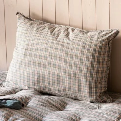 Graham & Green Natural and Blue Check Rectangular Cushion