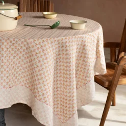 Graham & Green Natural Flower Block Printed Tablecloths