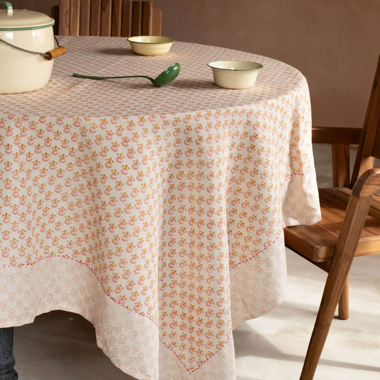 Graham & Green Natural Flower Block Printed Tablecloths