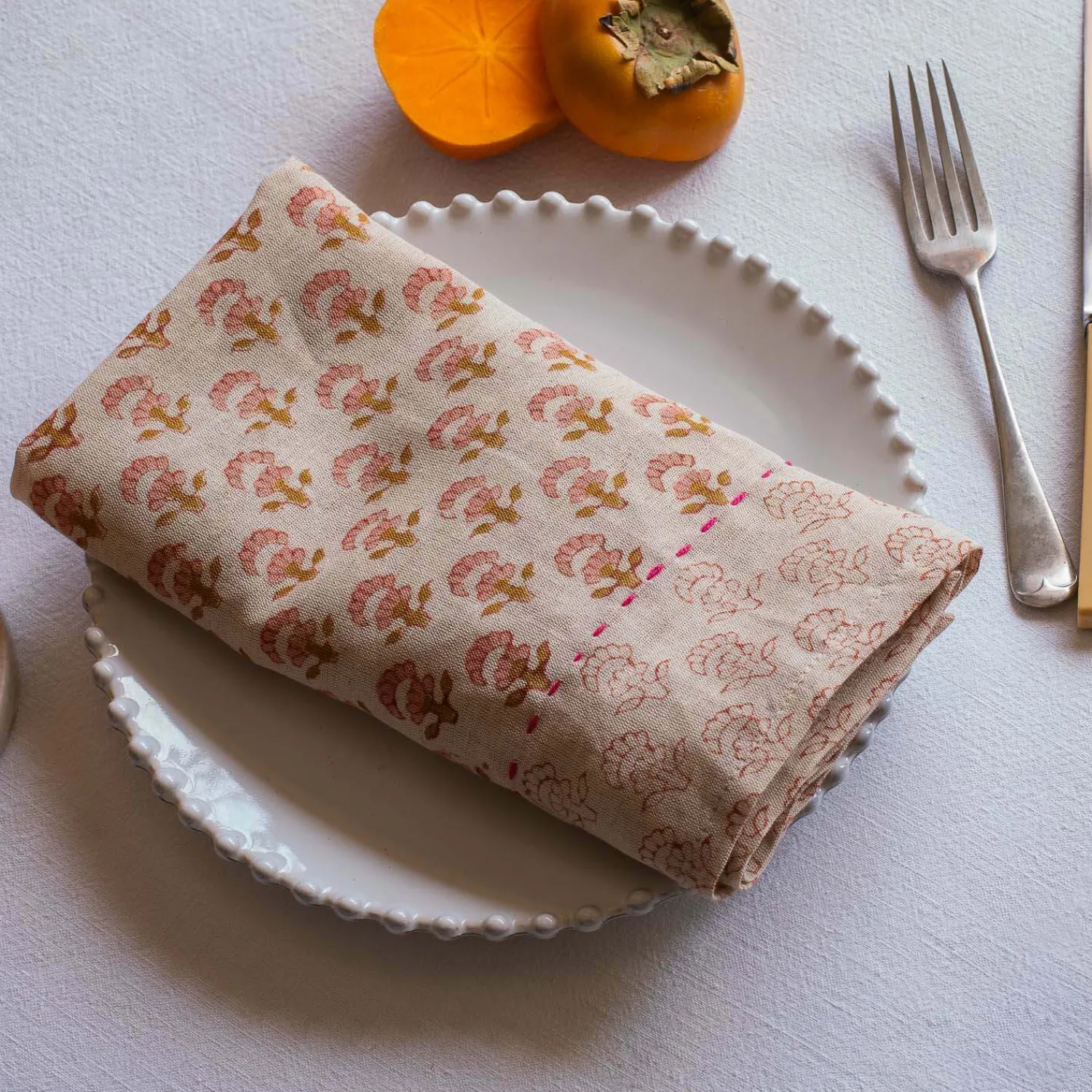 Graham & Green Natural Flower Block Printed Napkin