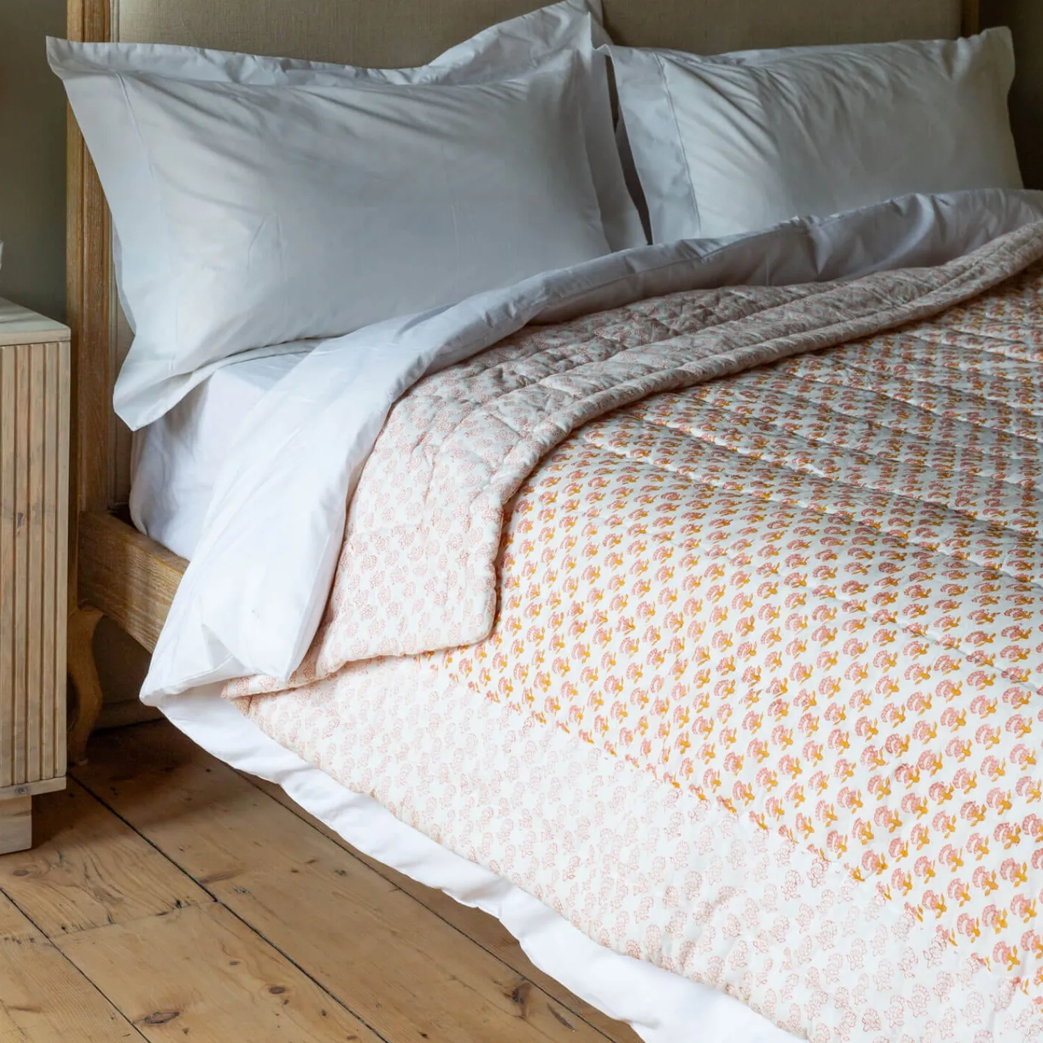 Graham & Green Natural Flower Hand-Printed Quilt