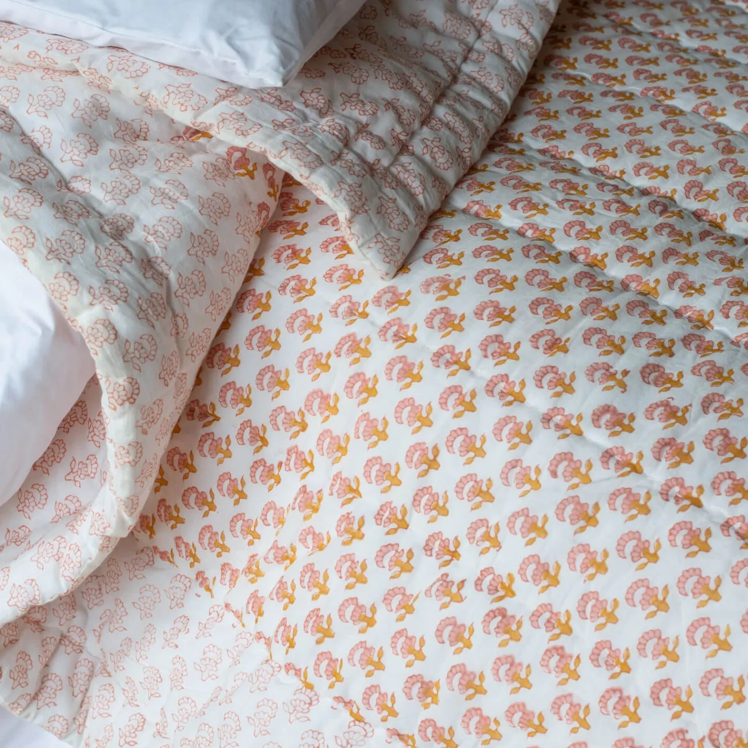 Graham & Green Natural Flower Hand-Printed Quilt