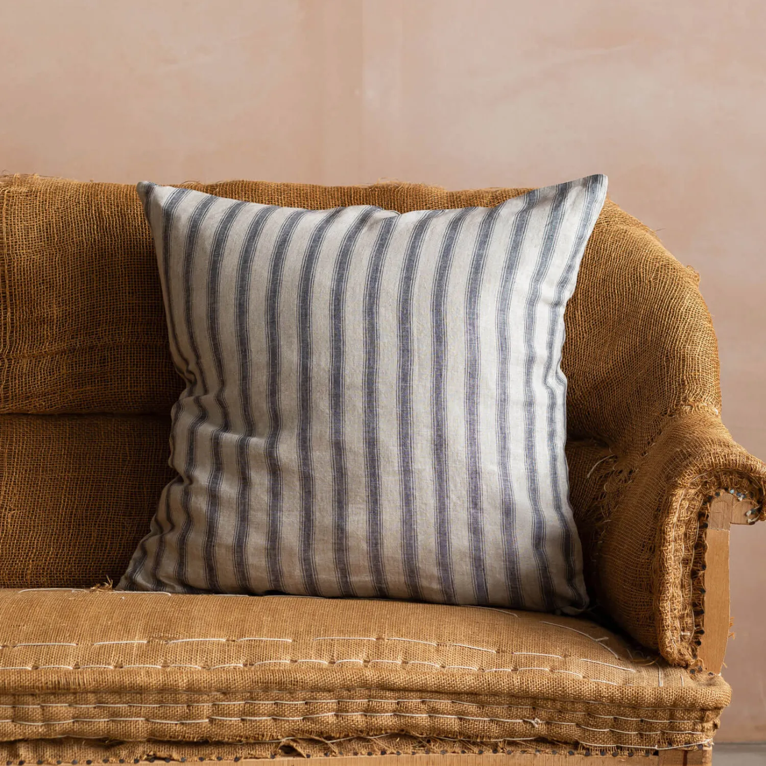 Graham & Green Natural Grey Striped Large Square Cushion