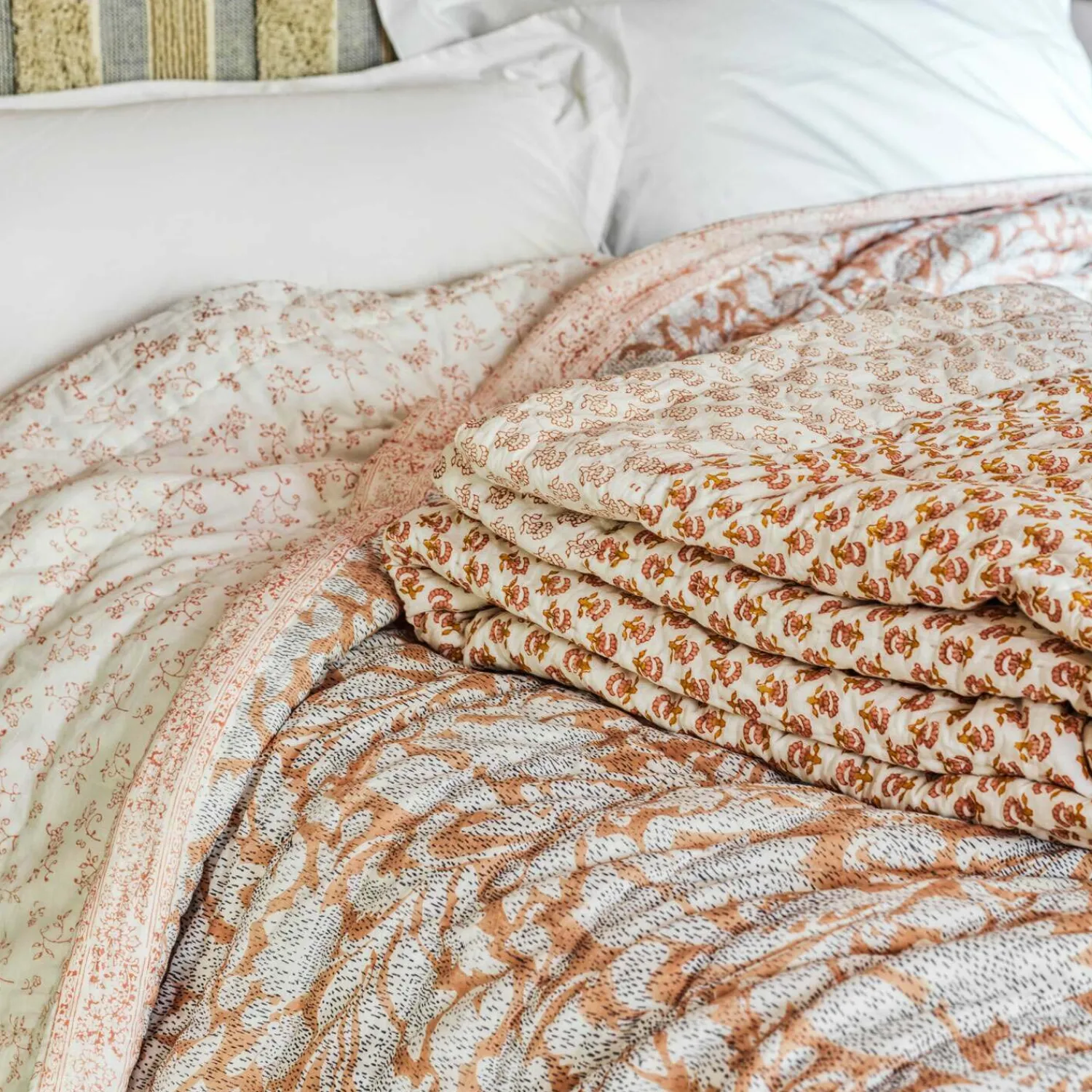 Graham & Green Natural Leaf Hand-Printed Quilt