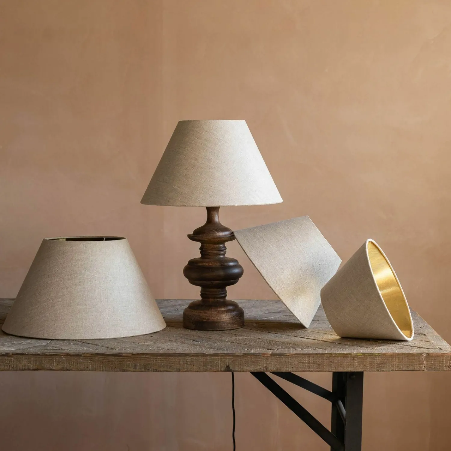 Graham & Green Natural Linen and Gold Empire Lamp Shades