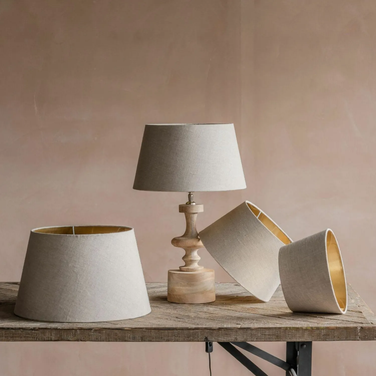 Graham & Green Natural Linen and Gold Straight Empire Lamp Shades