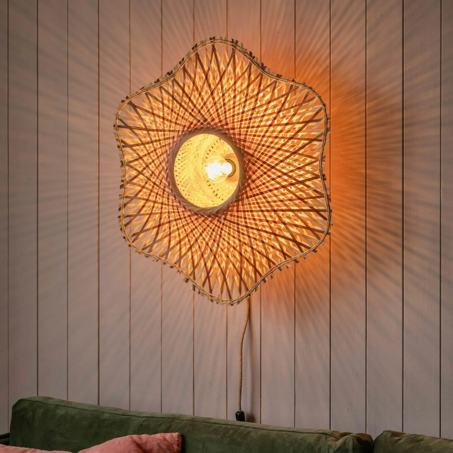 Graham & Green Natural Woven Bamboo Wall Light Medium