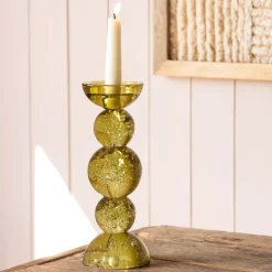 Graham & Green Olive Bubble Glass Candle Holders
