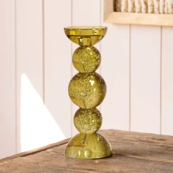 Graham & Green Olive Bubble Glass Candle Holders
