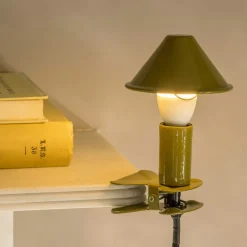 Graham & Green Olive Enamel Mushroom Clip Lamp
