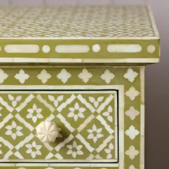 Graham & Green Olive Floral Bone Inlay Large Bedside Table