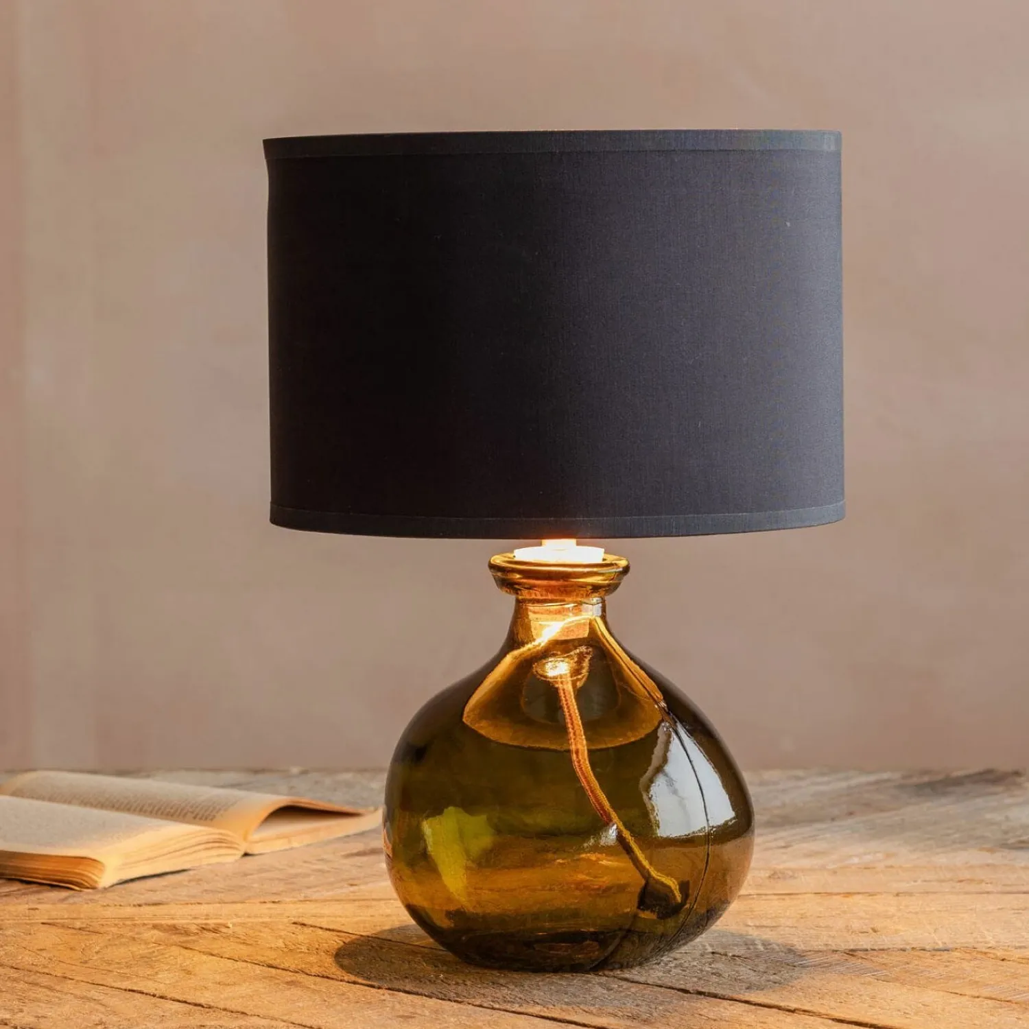 Graham & Green Olive Green Recycled Glass Table Lamp