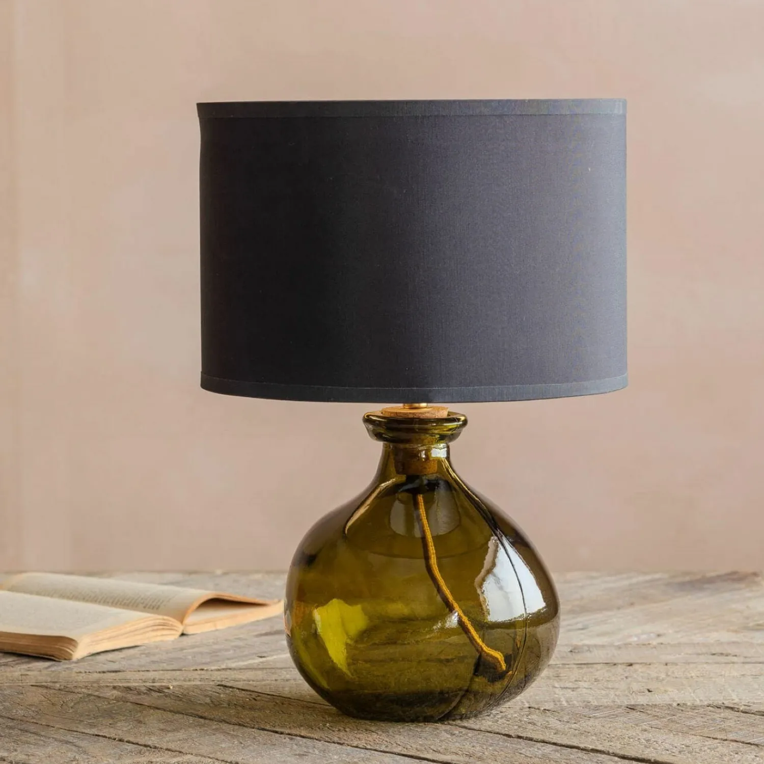Graham & Green Olive Green Recycled Glass Table Lamp