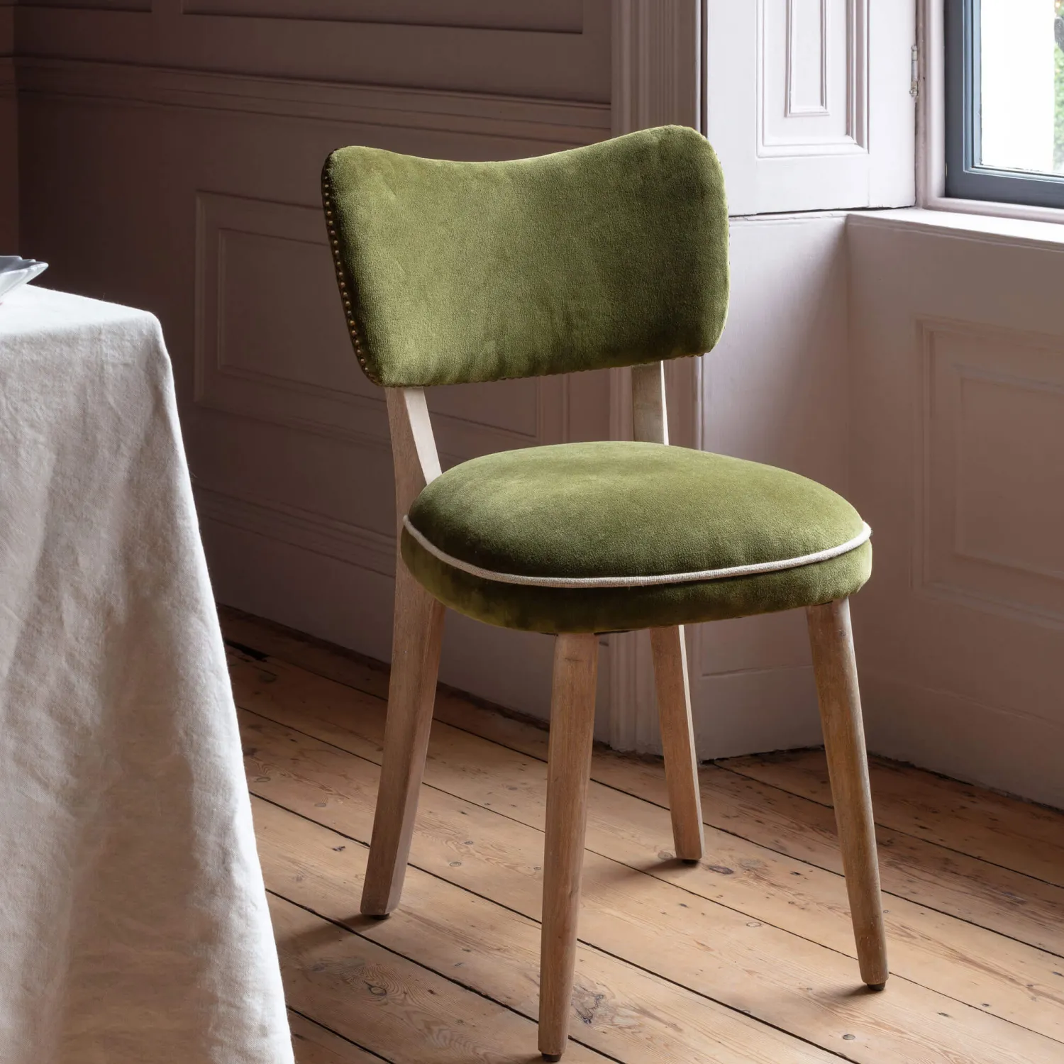 Graham & Green Olive Velvet Upholstered Dining Chair