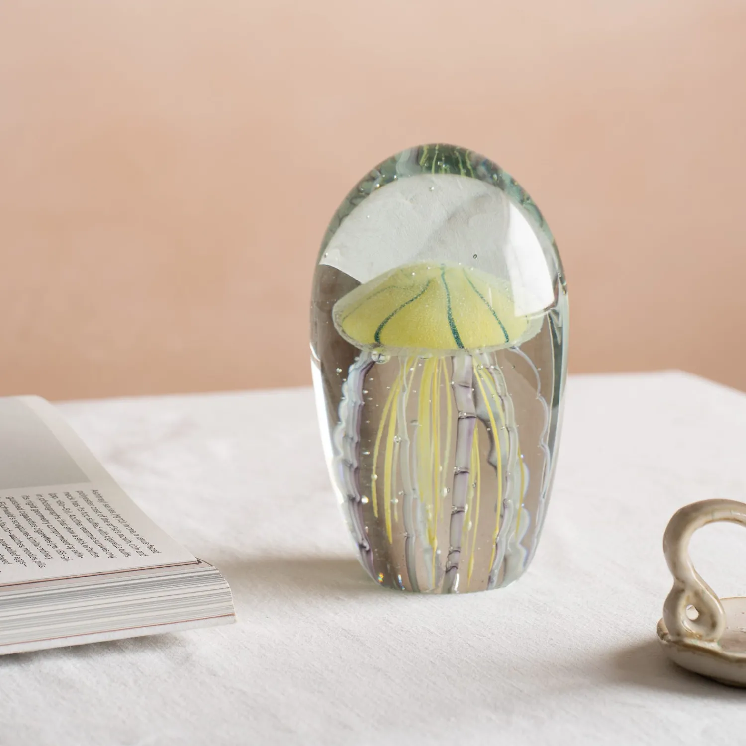 Graham & Green Oval Glass Tiger Jellyfish Paperweight